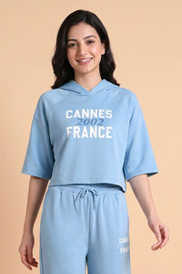 Zivame Athleisure Hooded Sweatshirt - Blue Bell — thumbnail 1